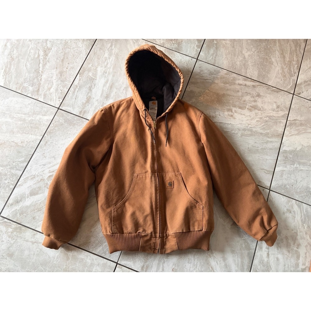 Carhartt J130 Brown Hooded Full Zip Quilted Lined Jacket Size Small
